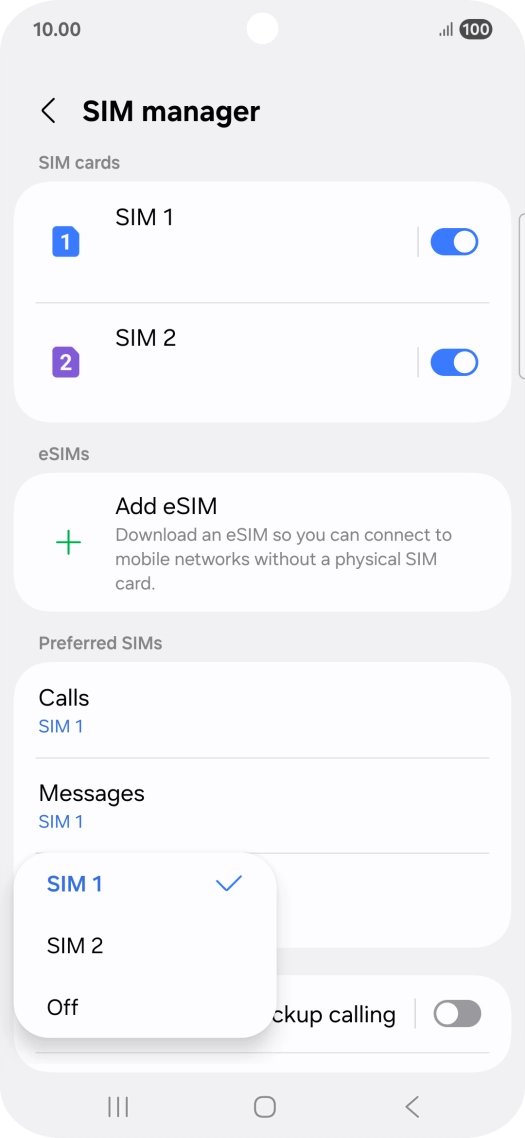 Press the required setting.