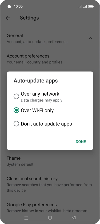 To turn on automatic update of apps using mobile network, press Over any network.