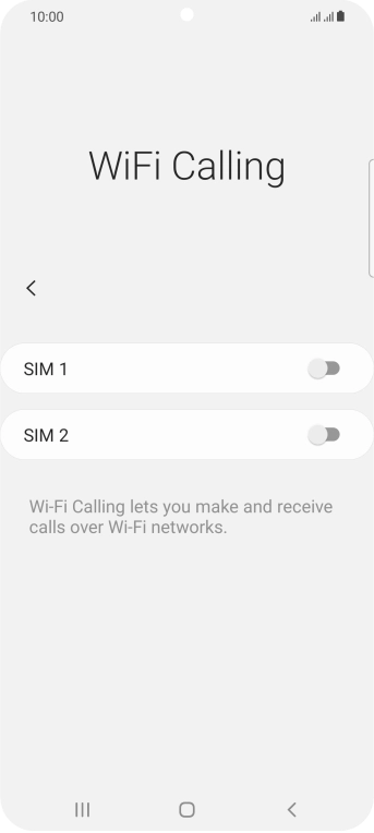 Press the indicator next to the required SIM to turn the function on or off.
