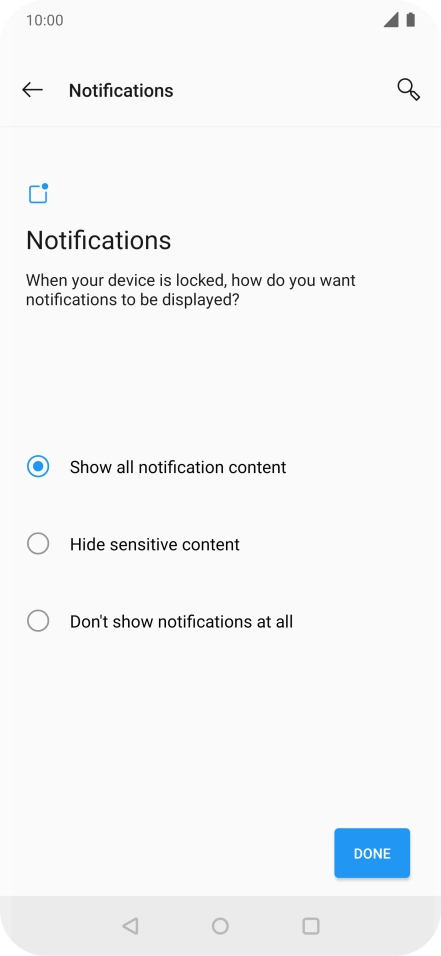 Press the required setting.