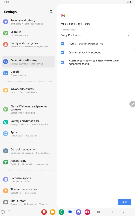 If this screen is displayed, you email account has been recognised and set up automatically. Follow the instructions on the screen to key in more information and finish setting up your tablet.