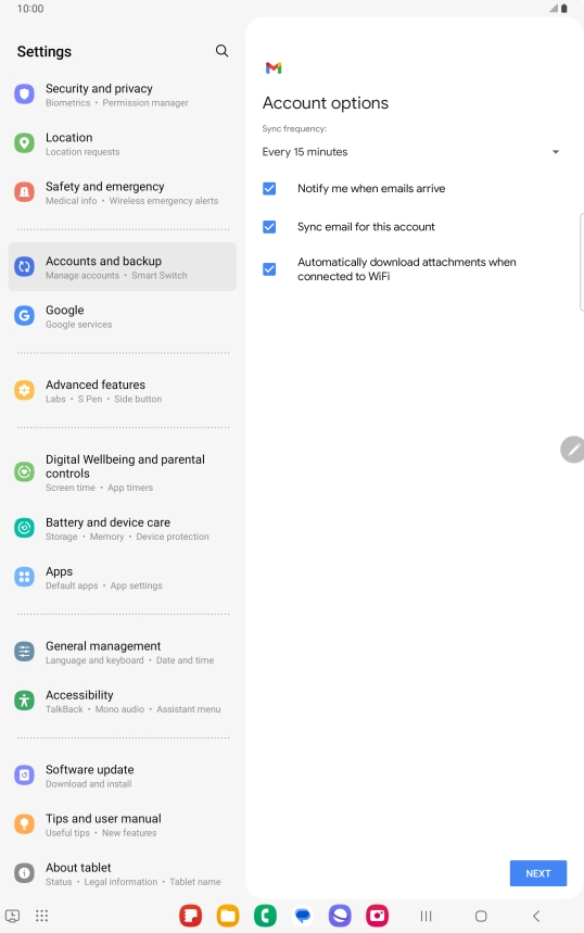 If this screen is displayed, you email account has been recognised and set up automatically. Follow the instructions on the screen to key in more information and finish setting up your tablet.