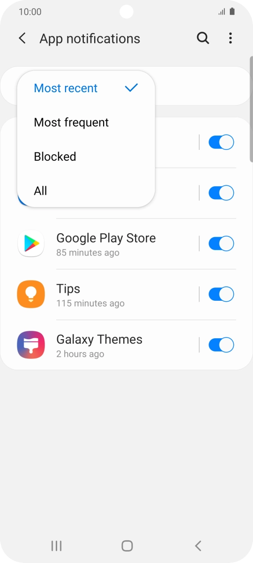 Press the required setting.