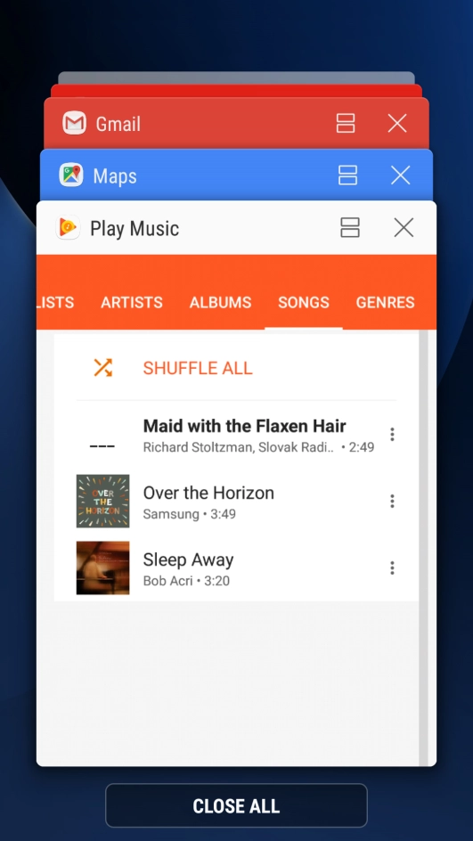 To end one running application, slide your finger right on the required application.