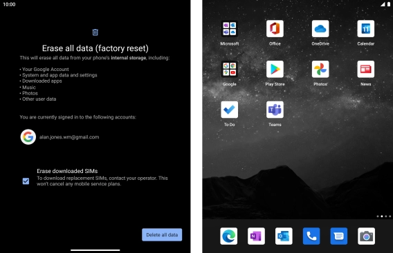 Press Delete all data.