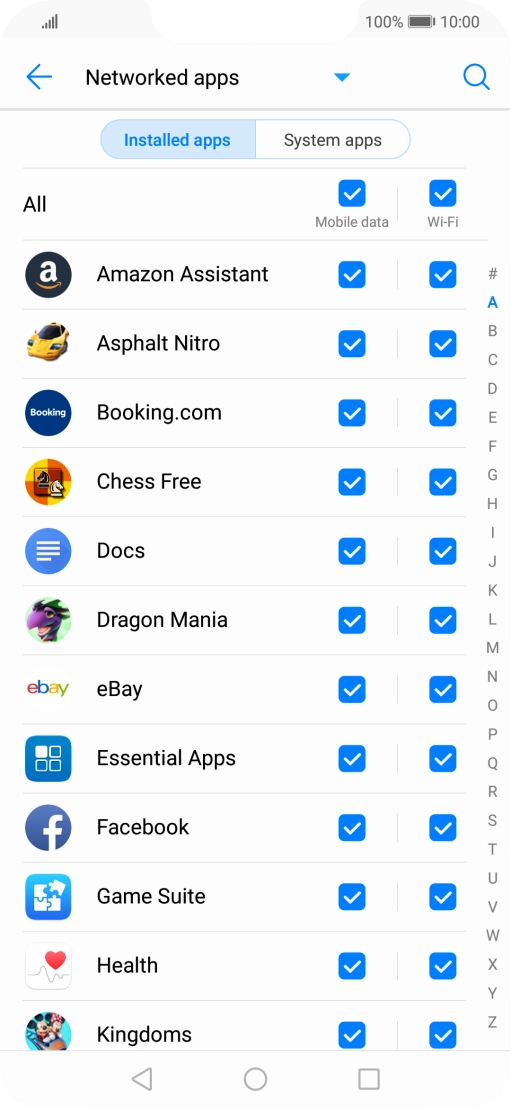 Press the field next to the application name in the 