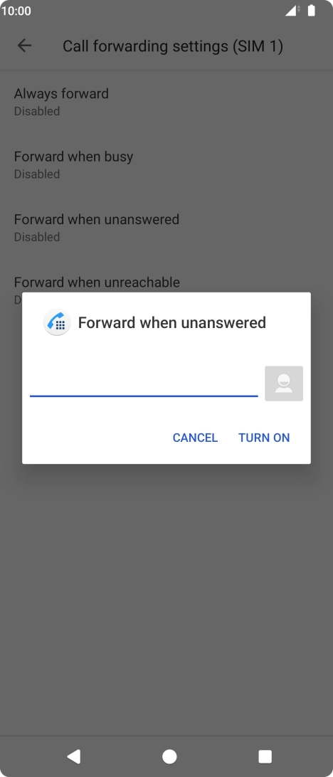 Key in +447953222222 and press TURN ON.