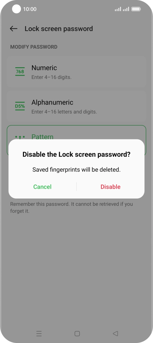 Press Disable and key in the additional phone lock code you created earlier.