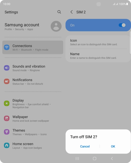 If you turn off use of the SIM, press OK.