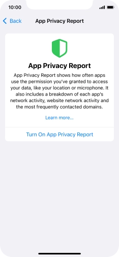 Press Turn On App Privacy Report to turn on the function.