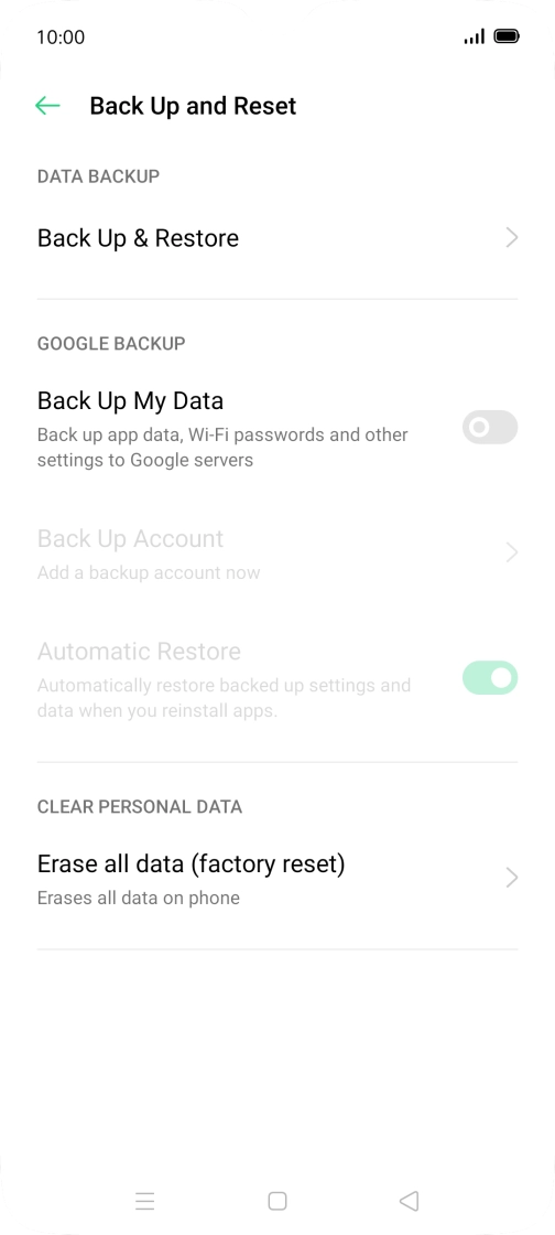 Press Erase all data (factory reset).
