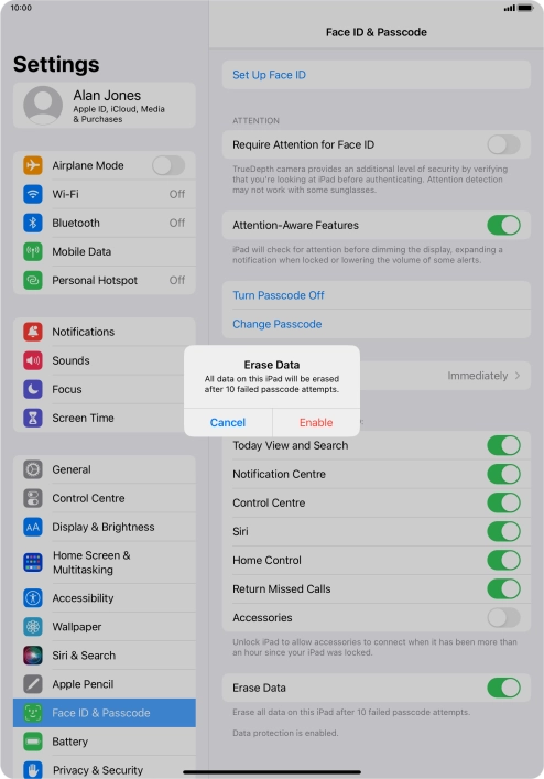 If you turn on the function, press Enable.