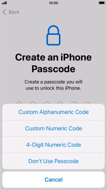 Follow the instructions on the screen to turn on use of phone lock code or press Don't Use Passcode.