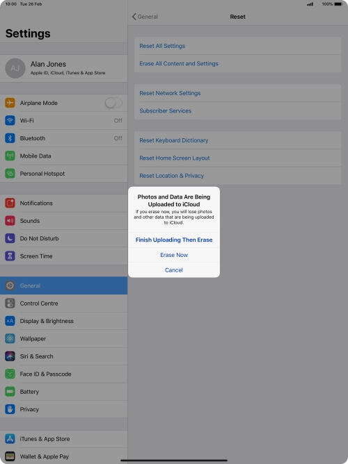 Press the required setting.