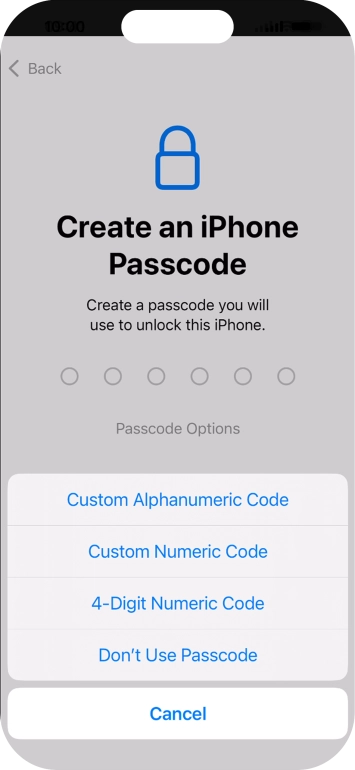 Follow the instructions on the screen to turn on use of phone lock code or press Don't Use Passcode.