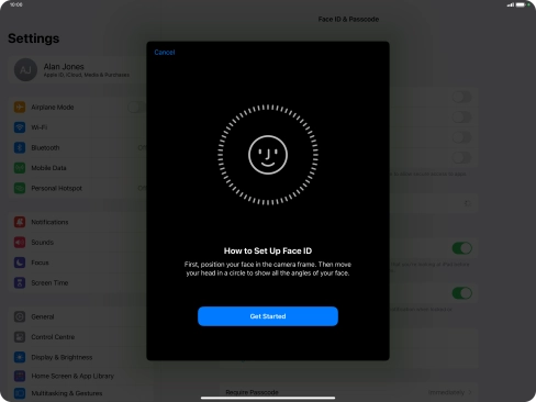 Press Get Started and follow the instructions on the screen to set up Face ID.