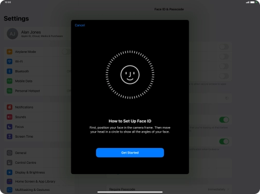 Press Get Started and follow the instructions on the screen to set up Face ID.