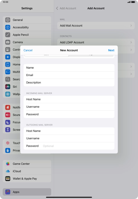 Press Password and key in the password for your email account.