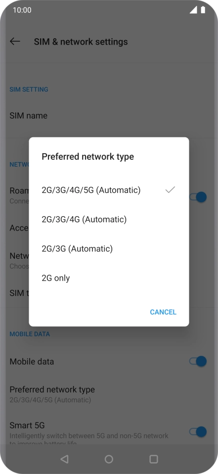 Press the required network mode.