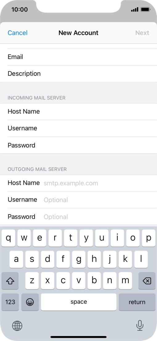 Press Host Name and key in the name of your email provider's outgoing server.