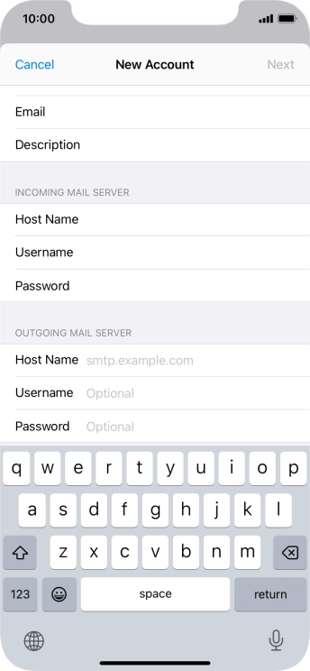 Press Host Name and key in the name of your email provider's outgoing server.