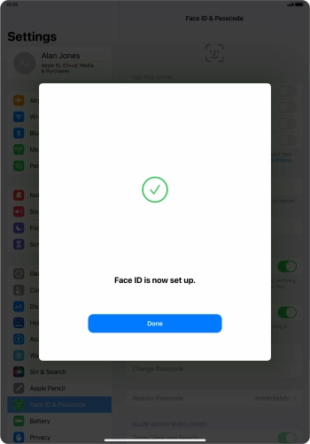 Press Done. If you haven't previously selected a lock code, key in a code of your own choice twice.