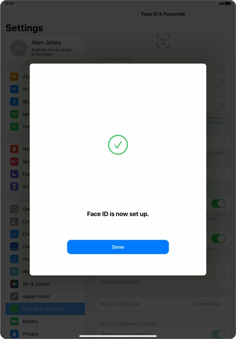 Press Done. If you haven't previously selected a lock code, key in a code of your own choice twice.