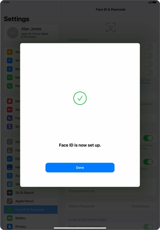 Press Done. If you haven't previously selected a lock code, key in a code of your own choice twice.