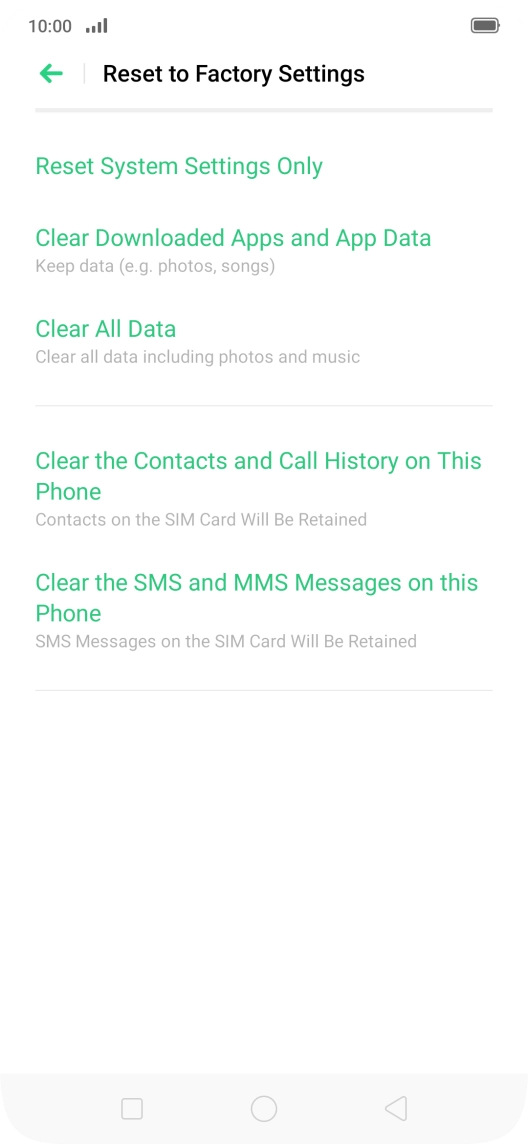 Press Clear All Data.