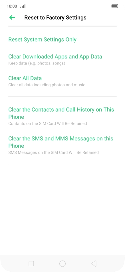 Press Clear All Data.