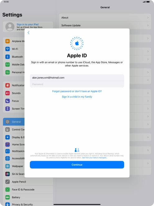 Press Password and key in the password for your Apple ID.