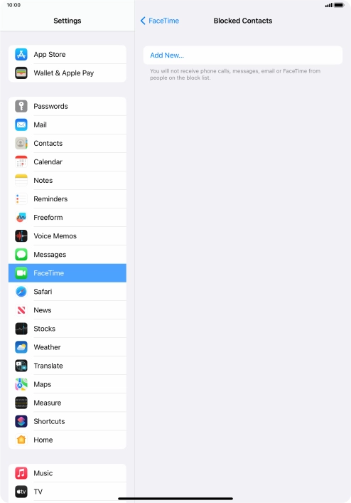 Press Add New... and follow the instructions on the screen to block a contact.