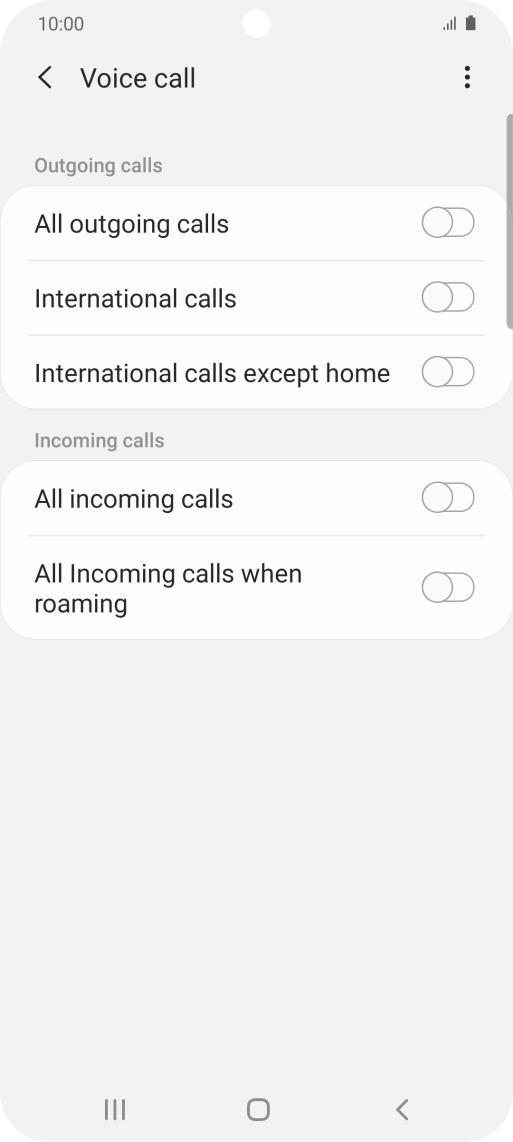 Press the indicator next to the required barring type to turn the function on or off.
