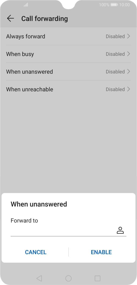 Key in +447953222222 and press ENABLE.