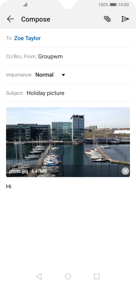 Press the send icon when you've finished your email.
