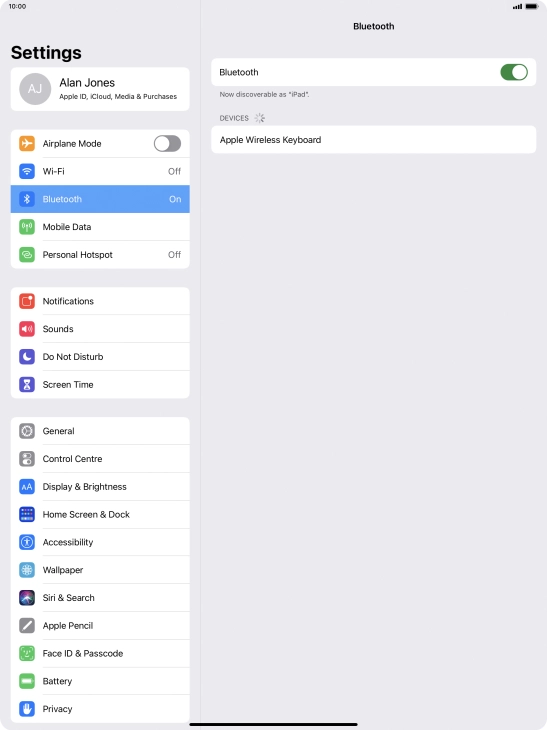 Press the required Bluetooth device and follow the instructions on the screen to pair the device with your tablet.