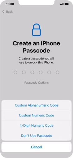 Follow the instructions on the screen to turn on use of phone lock code or press Don't Use Passcode.