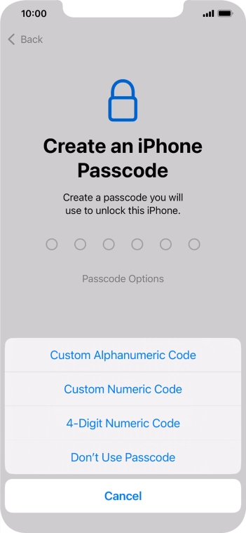Follow the instructions on the screen to turn on use of phone lock code or press Don't Use Passcode.