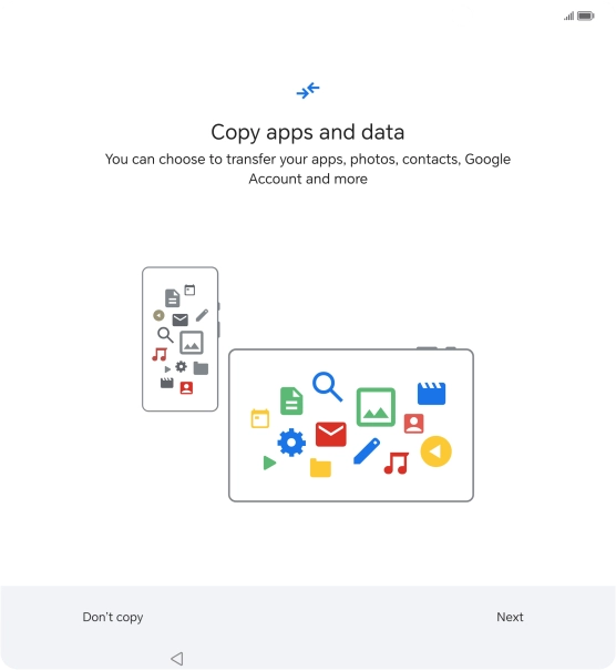 You can transfer the contents of another phone to your phone when it's activated for the first time and after a factory reset. When this screen is displayed, your phone is ready to transfer contents from another phone.