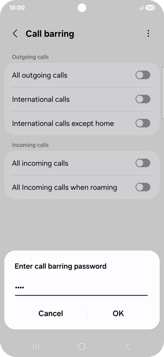 Key in your barring password and press OK.