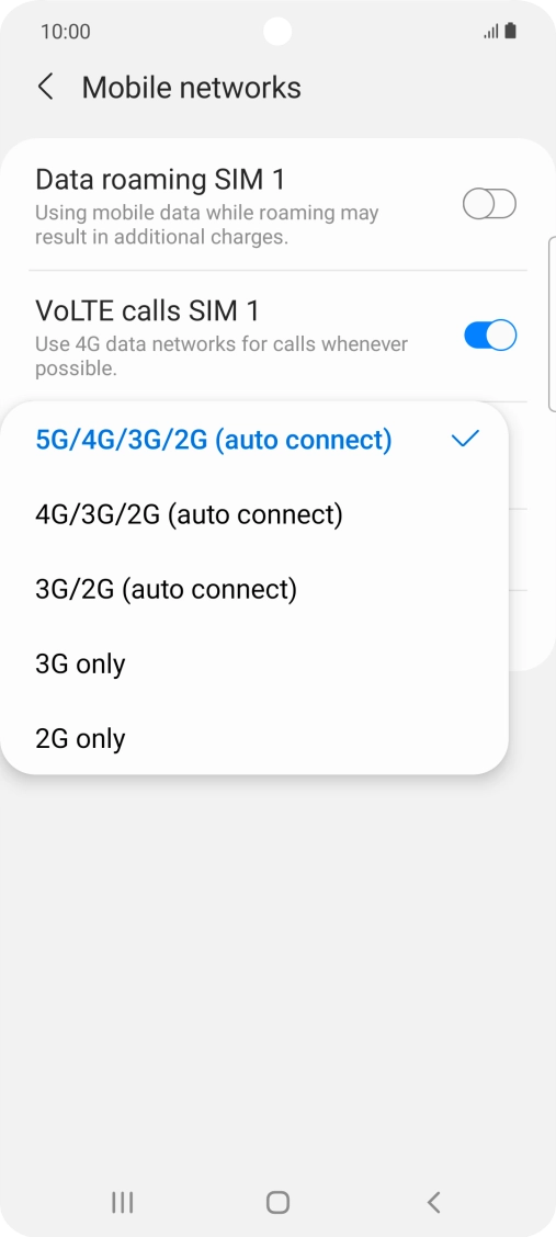 Press the required network mode.