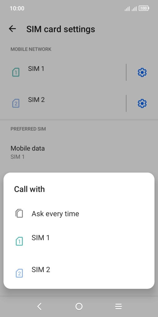 Press the required setting.
