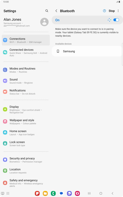 Press the required Bluetooth device and follow the instructions on the screen to pair the device with your tablet.
