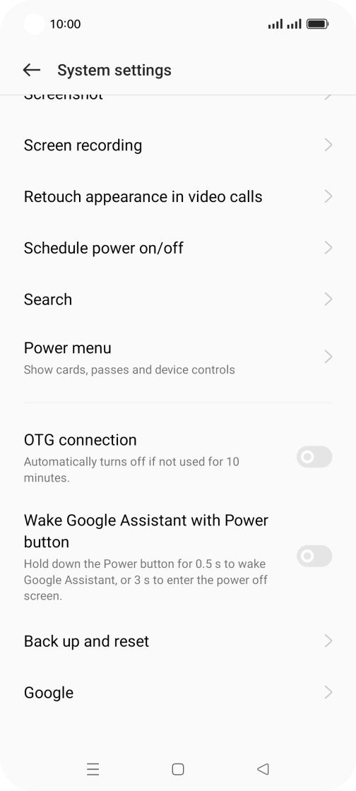 Press Back up and reset.