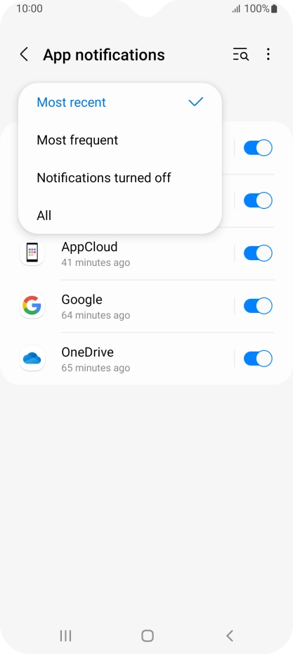 Press the required setting.
