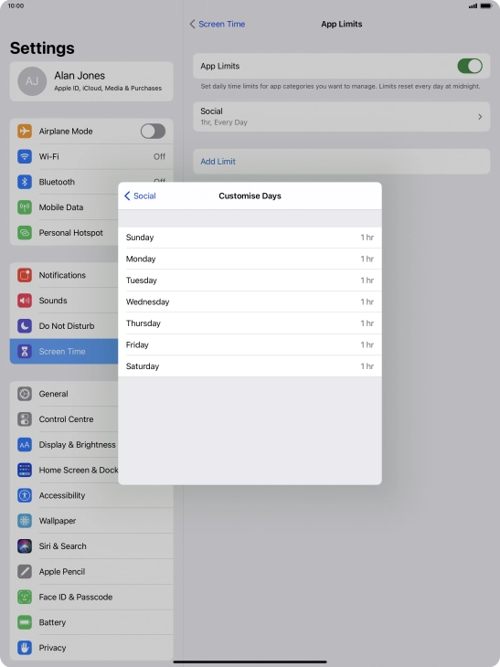 Press the required days.