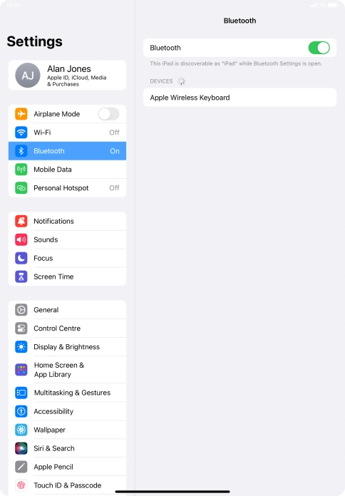Press the required Bluetooth device and follow the instructions on the screen to pair the device with your tablet.
