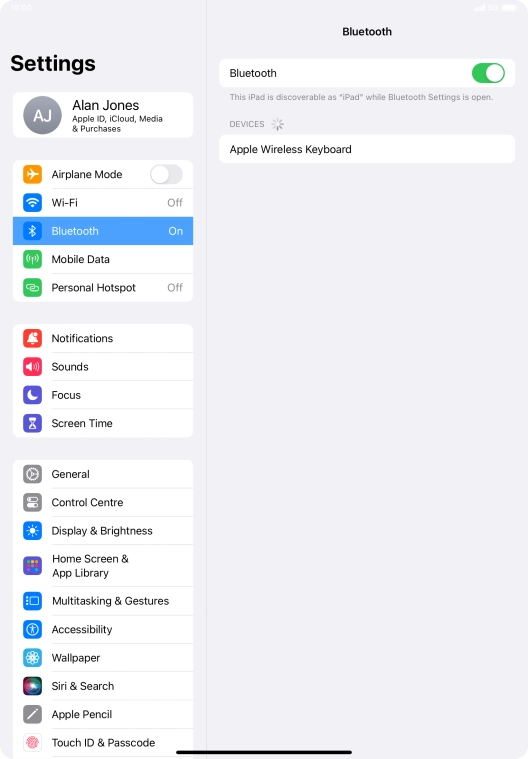 Press the required Bluetooth device and follow the instructions on the screen to pair the device with your tablet.