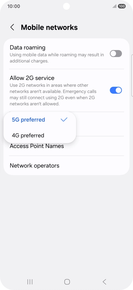 Press the required network mode.