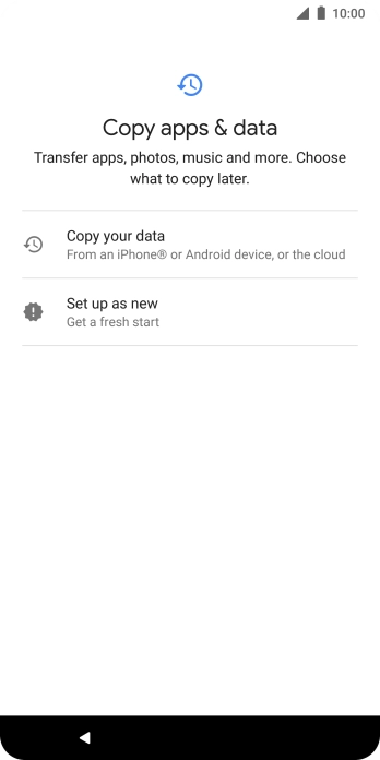 You can transfer the contents of another phone to your phone when it's activated for the first time and after a factory reset. When this screen is displayed, your phone is ready to transfer contents from another phone.